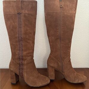 Cognac Suede Knee-High Boots